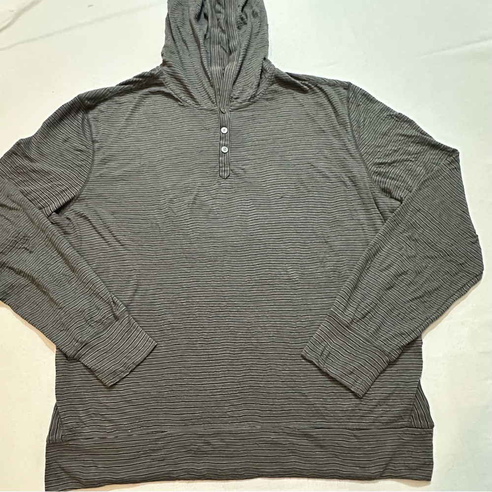 John Varvatos USA Gray Striped Hoodie XL Henley Pullover